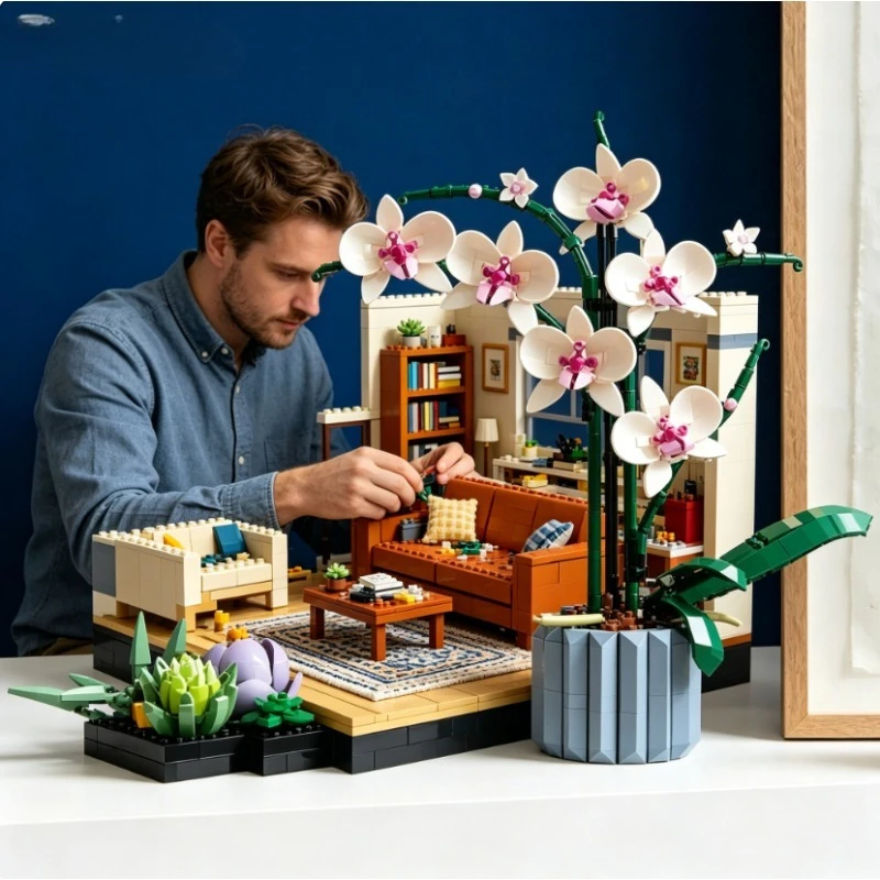 Ensemble de construction d'orchidées Phalaenopsis de 608 pièces – Modèle réaliste de fleur éternelle en pot, jouet de construction DIY, élégant ornement de bureau (convient à la décoration de la maison, de la chambre ou du bureau), cadeau d'anniversaire pour les filles et les amateurs adultes