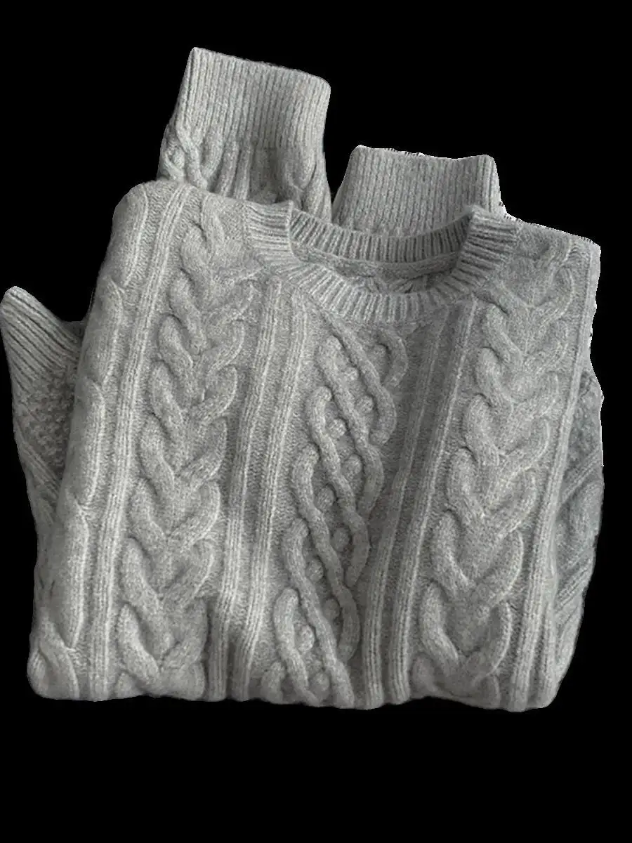 Thiened Loose Women's Knitted Sweater Autumn Winter Inner Wear round Ne Twisted Hair Sle Base Top for Small Figures