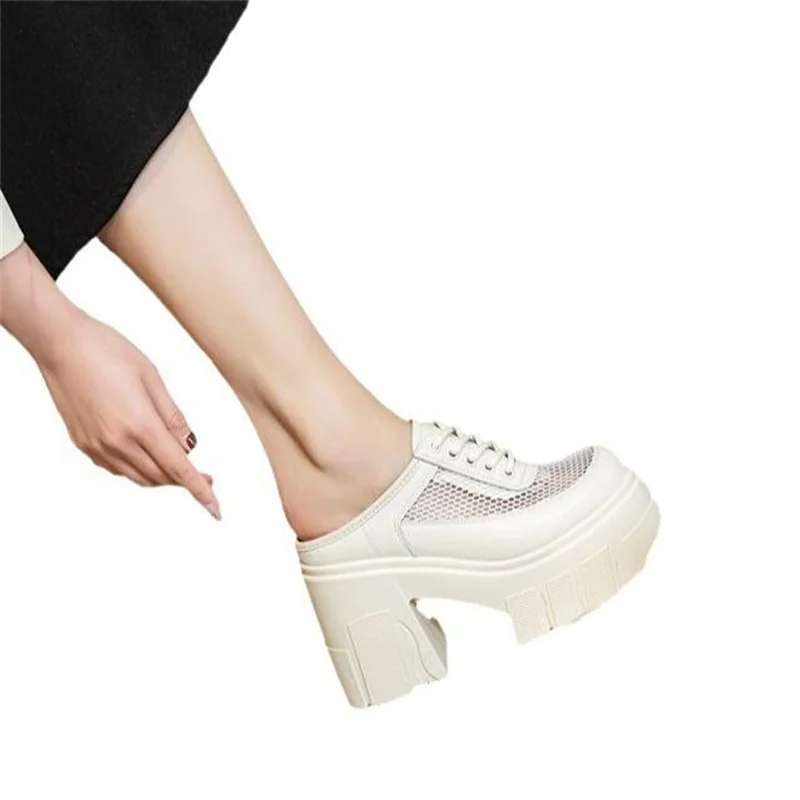 11cm Synthetic Air Mesh Summer Platform Wedge Mujer Comfort Sandals Fashion 2024 Slip-On Women Slippers Ladies Hot Sale Pumps