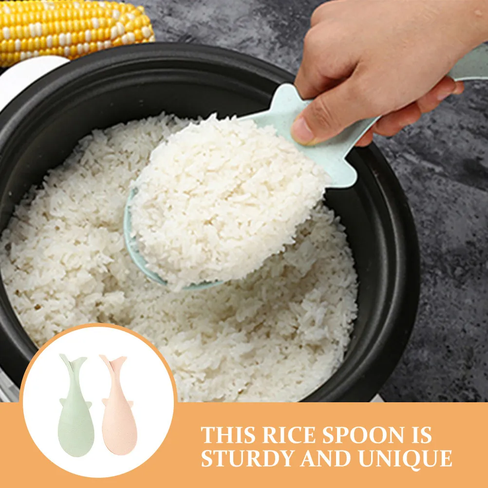 2Pcs Fish Shape Rice Paddle Nonstick Thickened Plastic Rice Spoon Stand Up Kitchen Cooking Ladle Cooking Ladle