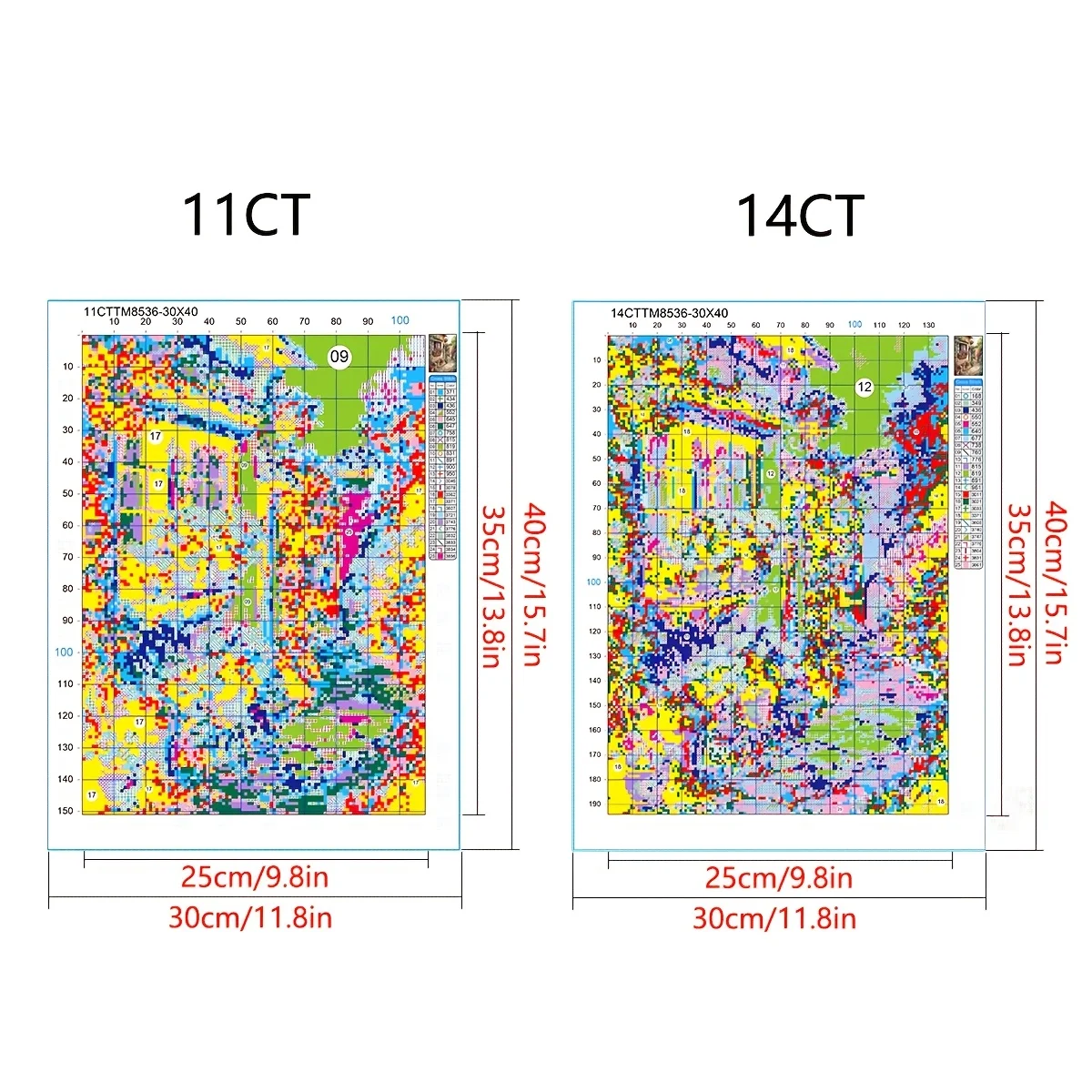 1 Set of 30x40cm-11.8x15.7-inch 11CT/14CT Printed Fabric Cross Stitch DIY Kit, Large Size, Gift Set view 2