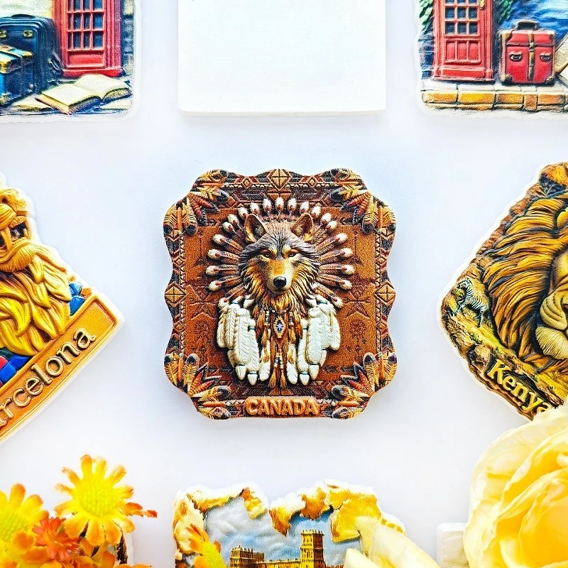 Canada Totem Fridge Magnet - Authentic 3D Wolf Carving Souvenir Unique Indigenous Art Gift for Travel & Rustic Lodge Decor