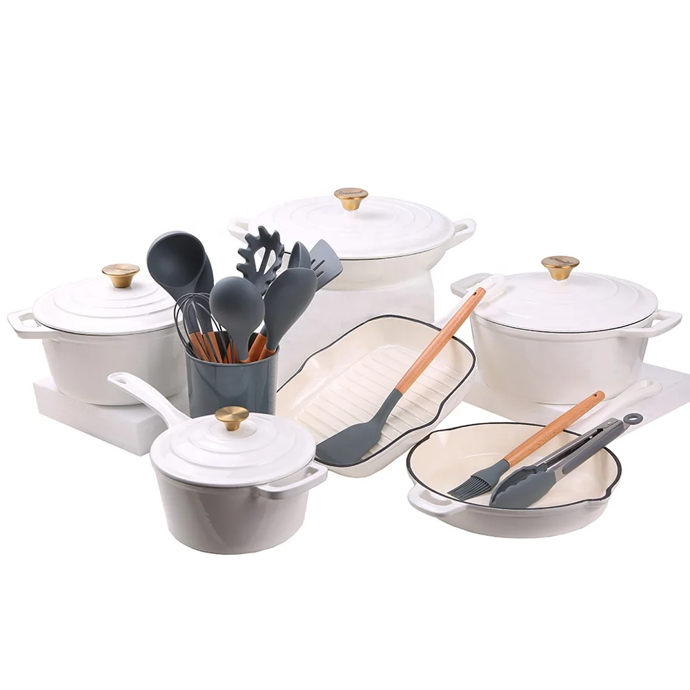 

Kitchenware Customizable Enameled Oven Cast Iron Cookware Casserole Cooking Soup&Stock Pots And Pans Set