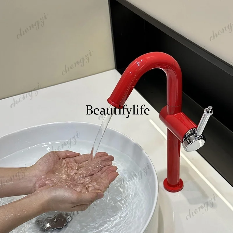 Red rotating countertop and undercounter basin hot and cold mode kitchen bathroom foaming shower faucet