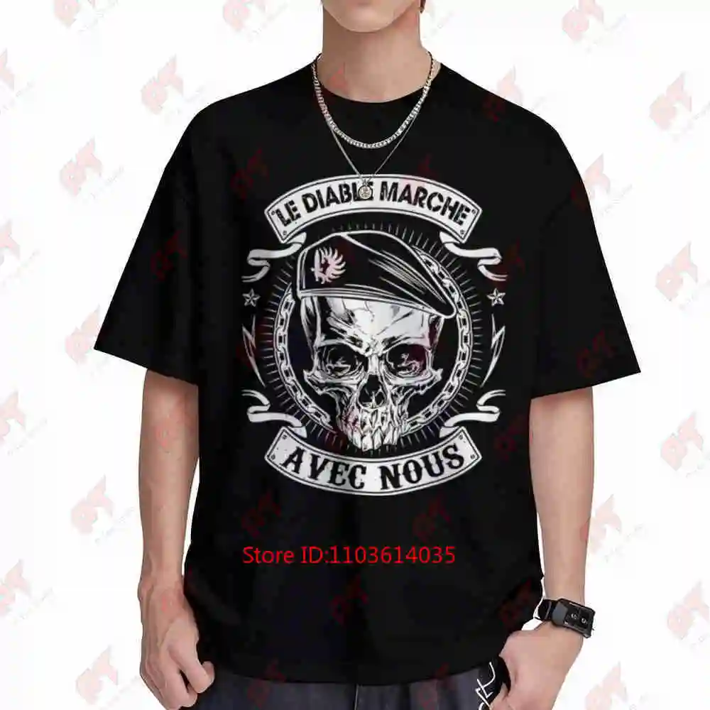 Cool Skull Wing French Le Diable Marche Short Sleeve Tee 100% Cotton T-Shirt