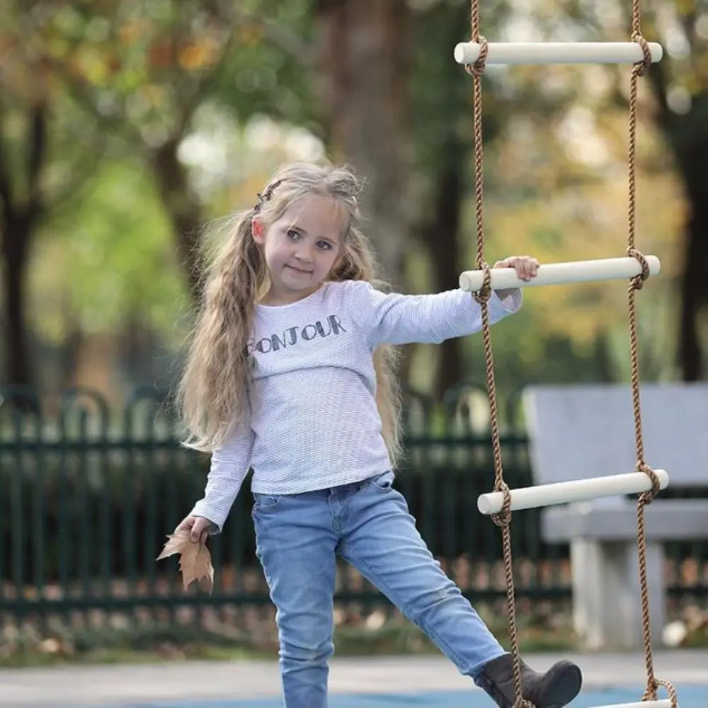 Escalera de escalada con cuerda oscilante, juguete con plataformas, cuerda colgante de madera para niños, muebles de exterior, escalera de cuerda de madera divertida