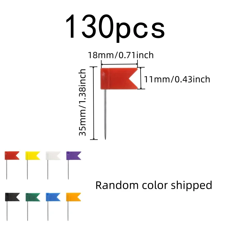 130 pcs Flag Push Pins Random Color Flag Design, designed for Map Chart Pinning, Creative Flag Shape