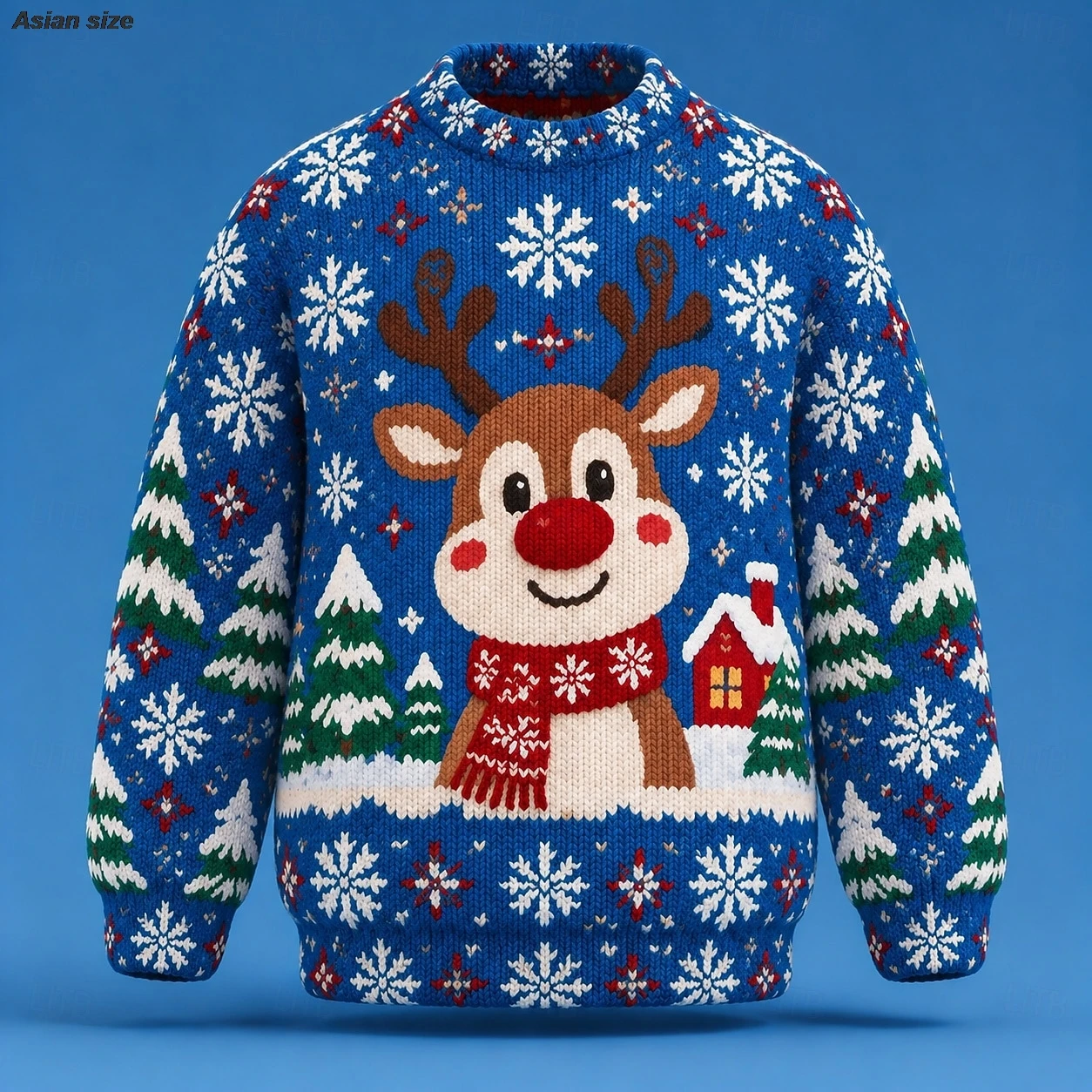 Men Cute Rudolph Reindeer Christmas Sweater, Winter Holiday, Ugly Xmas Graphic Crewneck