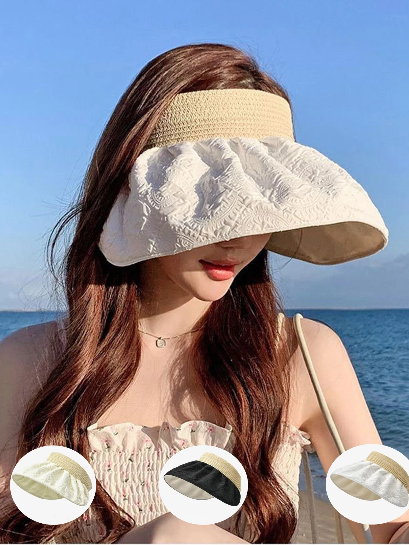 

1 шт. летняя женская шляпа от солнца с пустым верхом и цветочным принтом, стильные солнцезащитные складные солнцезащитные шляпы с большими полями