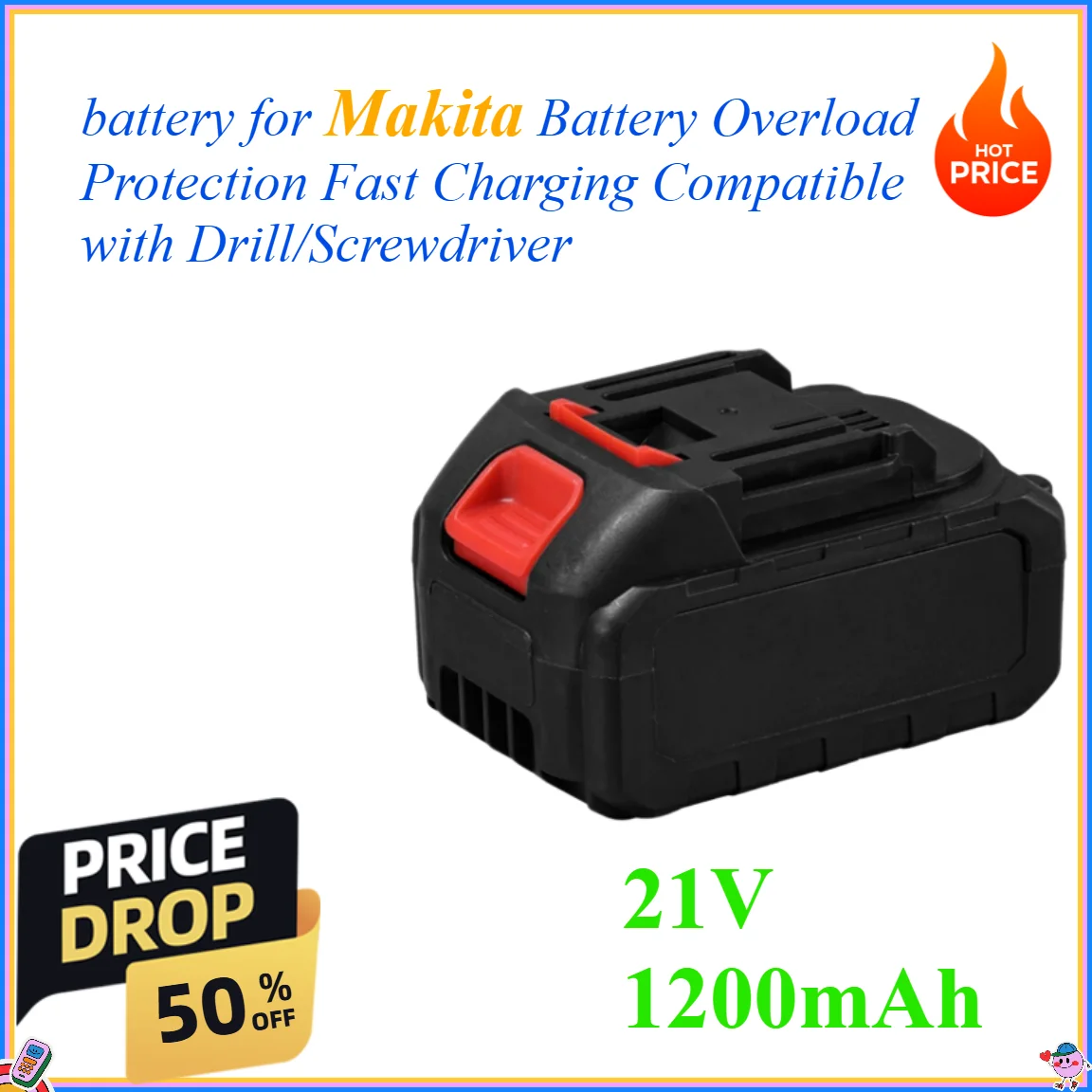 

21V 1200mAh battery for Makita Battery Overload Protection Fast Charging Compatible with Drill/Screwdriver Safety Certified