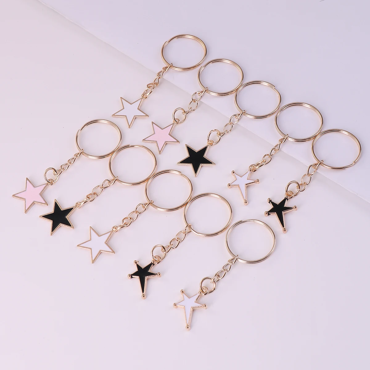 10pcs Cute Leisure Alloy Star Keychain Metal Keyring Decoration Wallet Bag Backpack Pendant Charms Birthday Party Gifts