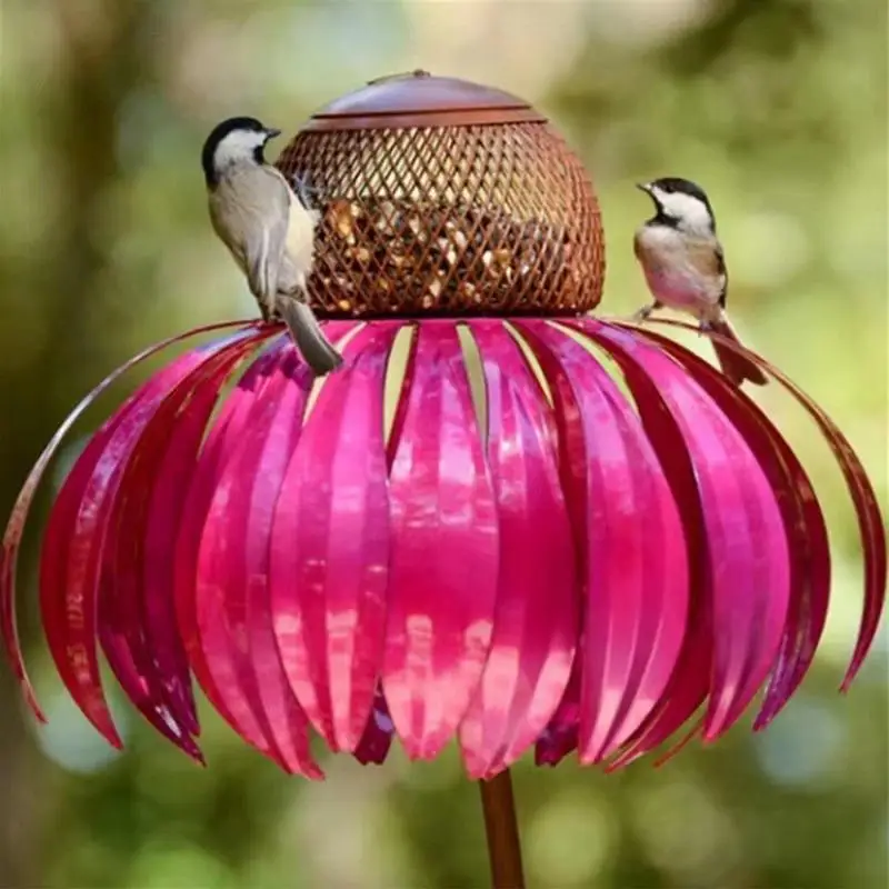 Mangiatoia per colibrì mangiatoia per uccelli in piedi Coneflower mangiatoie per uccelli in metallo Cornflower per la decorazione esterna del giardino dell'iarda di casa