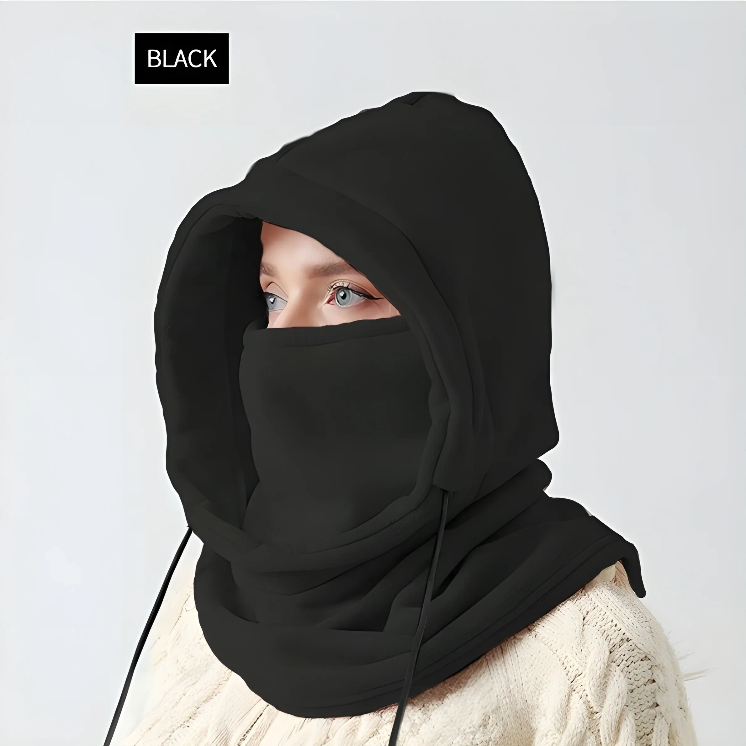 Winter Drawstring Balaclava Windproof Ski Mask Solid Color Bicycle Neck Leggings Outdoor Cold Mask Women's Hooded Scarf Men's