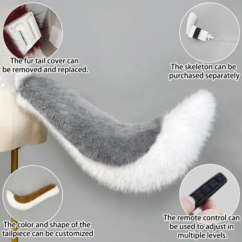 Remote Control Wagging Tail Electric Movable Wolf Cats Foxes Tail Cosplay Halloween Party Costume Faux Furs Animal Tail