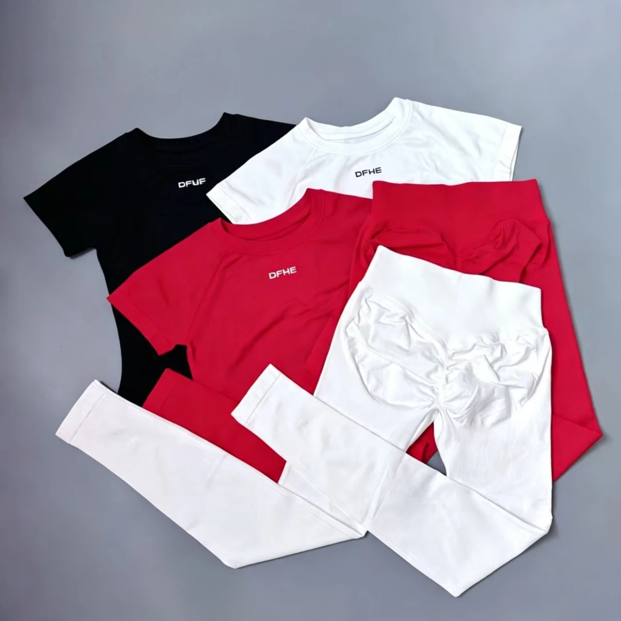 DFHE Slim Fitness Tracksuit, Seamless Short Sleeve Yoga Top, High Elastic Running Pants, Daily Outdoor Sportswear