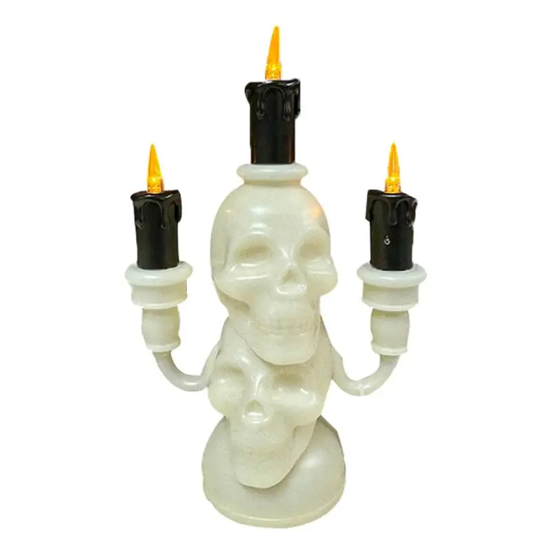 Halloween esqueleto LED vela luzes, velas sem chama, bateria operado luz, crânio castiçais