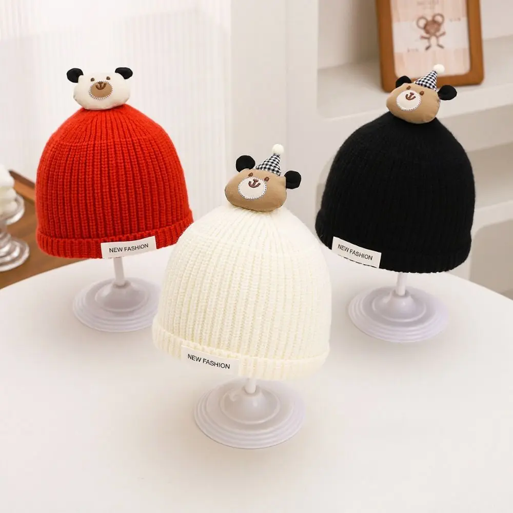 

Зимняя вязаная шапка с мультяшным медведем для малышей, устойчивая к холоду, для детей от 3 до 18 месяцев, ветрозащитная, дышащая, с защитой ушей