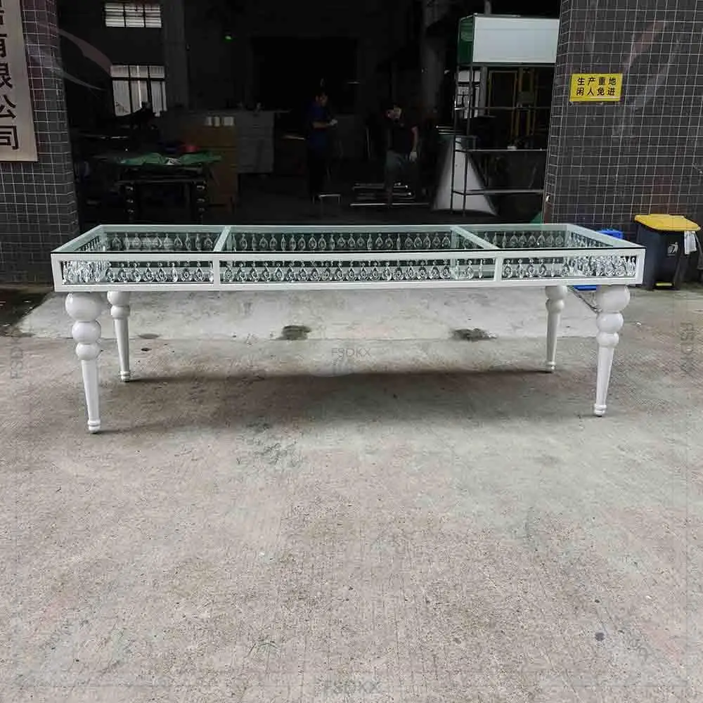 

FSDKX Wholesale Party Furniture Golden Stainless Steel Frame Glass Top Luxury Dining Table Set