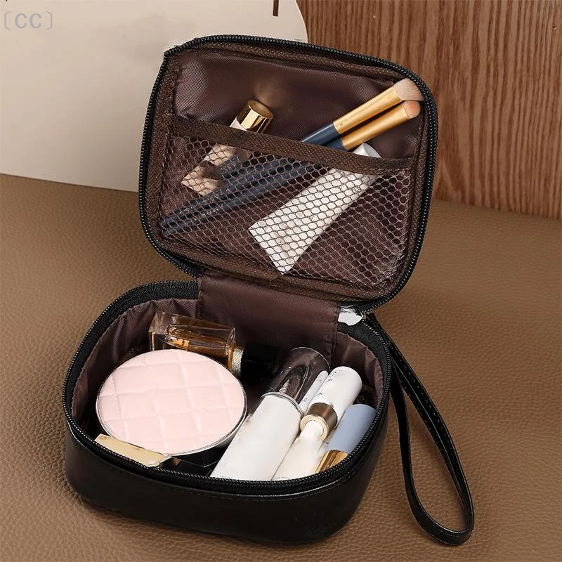 〔CC〕Mini PU Leather Cosmetic Bag Waterproof Anti-scratch Mesh Pockets Portable Makeup Pouch for Women Daily Travel Use〔88〕