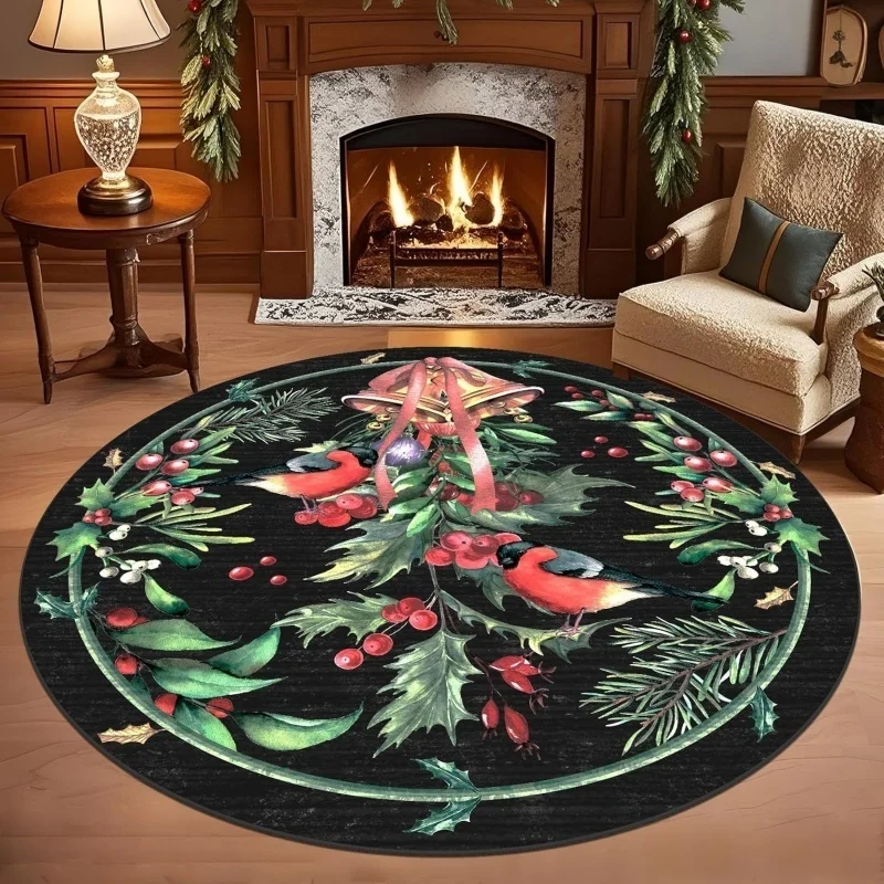 Star Lantern Round Rug Glowing Foliage Print Non Slip Soft Floor Carpet Holiday Decor Mat Living Room Home Ornament