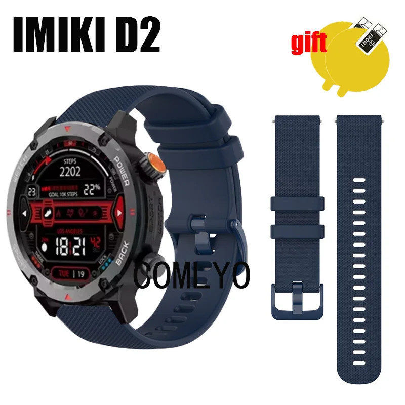 For IMIKI D2 Smart Watch Strap Silicone Bracelet Band Screen Protector Film