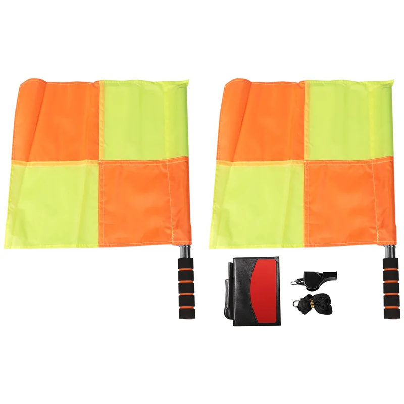 AEB0-Kit de árbitro de fútbol, billetera con banderas de fútbol a cuadros, cuaderno con tarjeta roja y amarilla y silbato