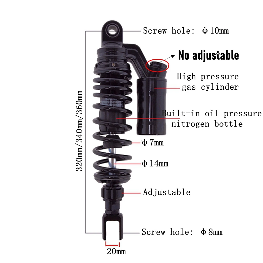 320-360 مللي متر قابل للتعديل التخميد دراجة نارية مانع الصدمات الخلفي لهوندا سوزوكي ياماها N/Xmax ايروكس RSZ PCX125/150 سكوتر ATV رباعية