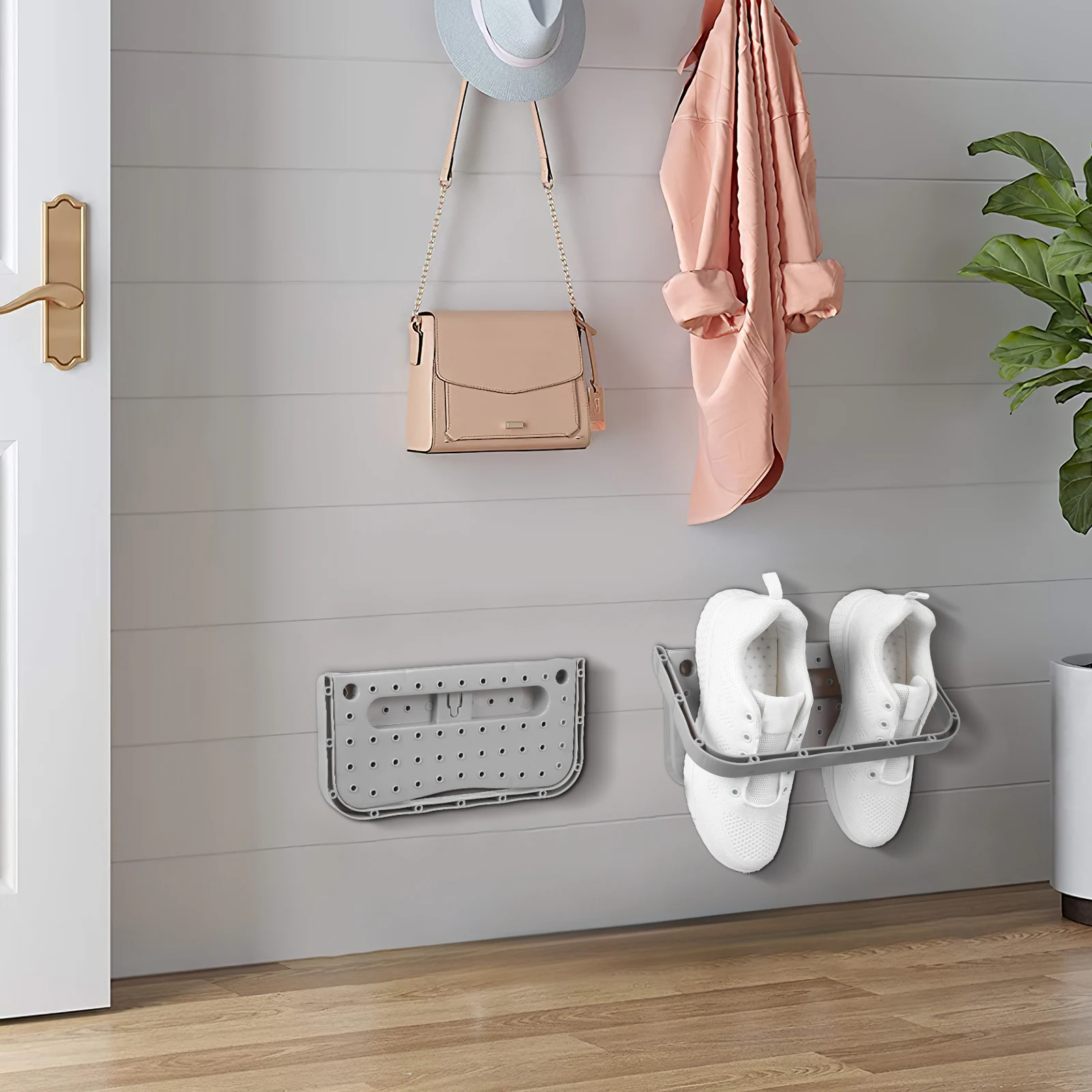

Suction Cup Shoe Mounted Storage Organizer Heavy Duty Multi Functional Entryway Shoe Shelf Grey Fits All Sizes