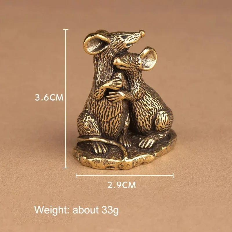 Brass Lover Mouse Small Statue Desktop Decorations Vintage Animal Rat Miniatures Figurines Home Decor Ornaments Crafts Tea Pets