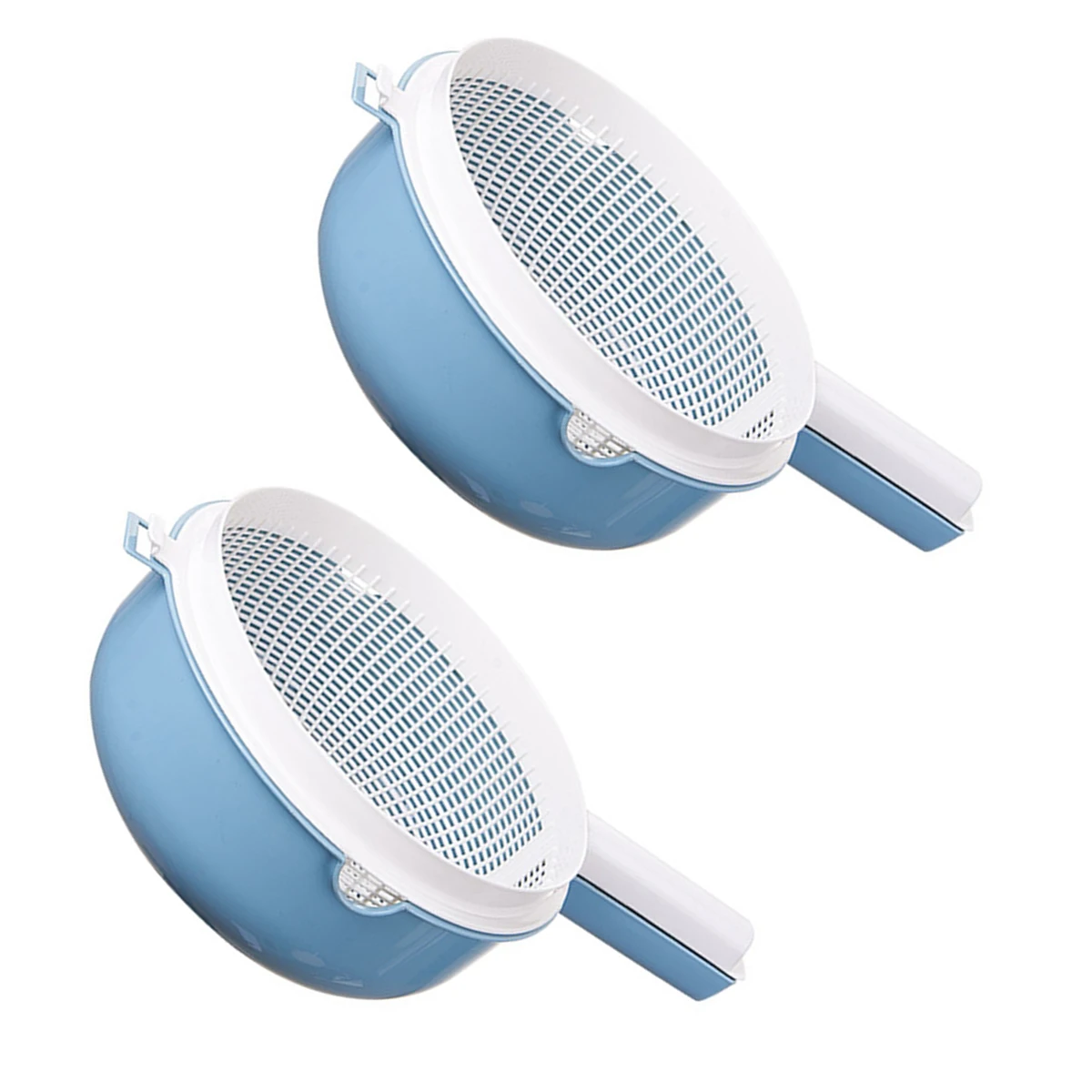 

2 pcs ! \\boxed{ Drain Basket Lid Double Layer Washing Fruit Vegetable Mesh Colander Storage Rack Kitchen Plastic Organizer