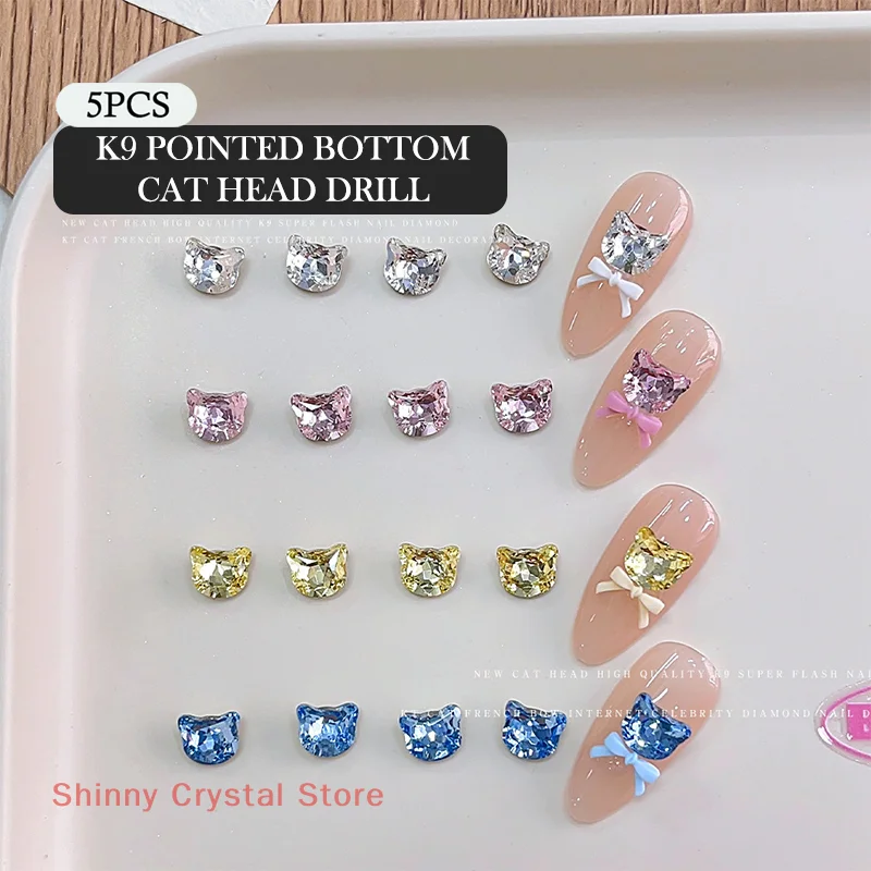 5 قطع سوبر البريق واضح الزركون كبير وأشار الماس القط رئيس شكل مسمار الفن الراين زينة مانيكير سحر