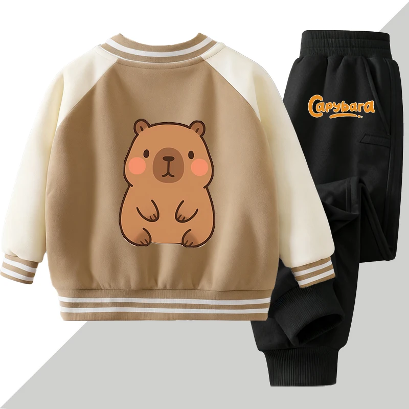 

CARTOON Capybara Baseball Uniform for Children Kawaii Cartoon Coat Purple Jacket Fashion Anime Clothes Kids Long Sleeves Gift