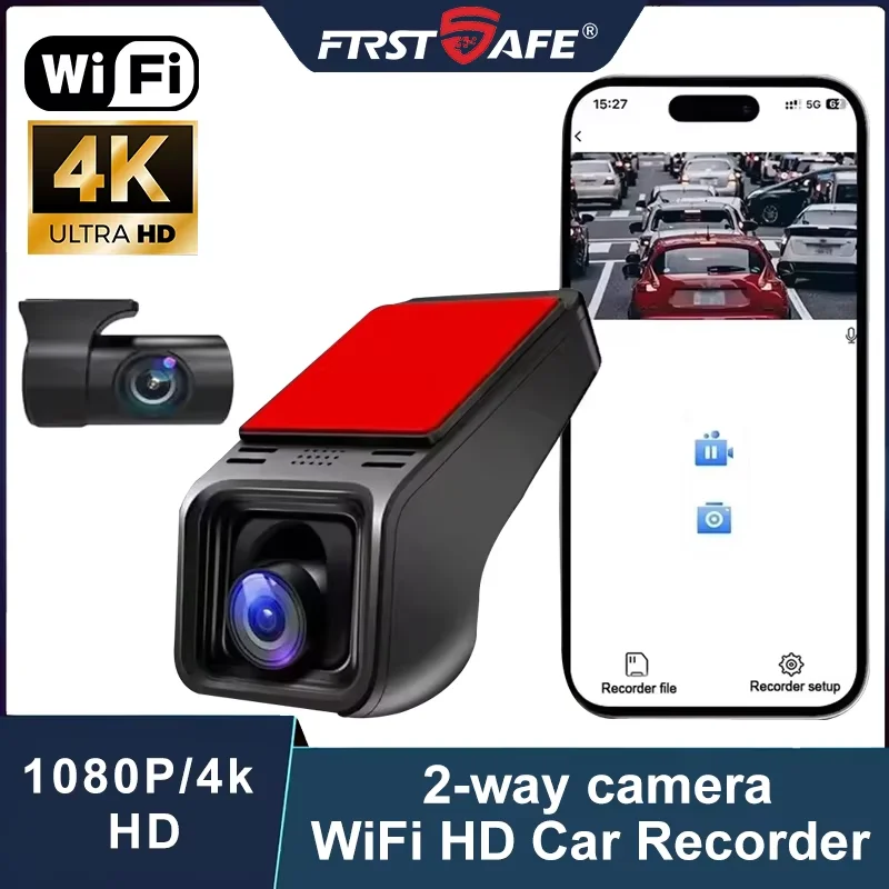 

Видеорегистратор 4K Ultra HD для автомобиля с Wi-Fi и управлением через приложение, круглосуточный мониторинг парковки, G-сенсор, запись в нескольких разрешениях, для всех типов транспортных средств