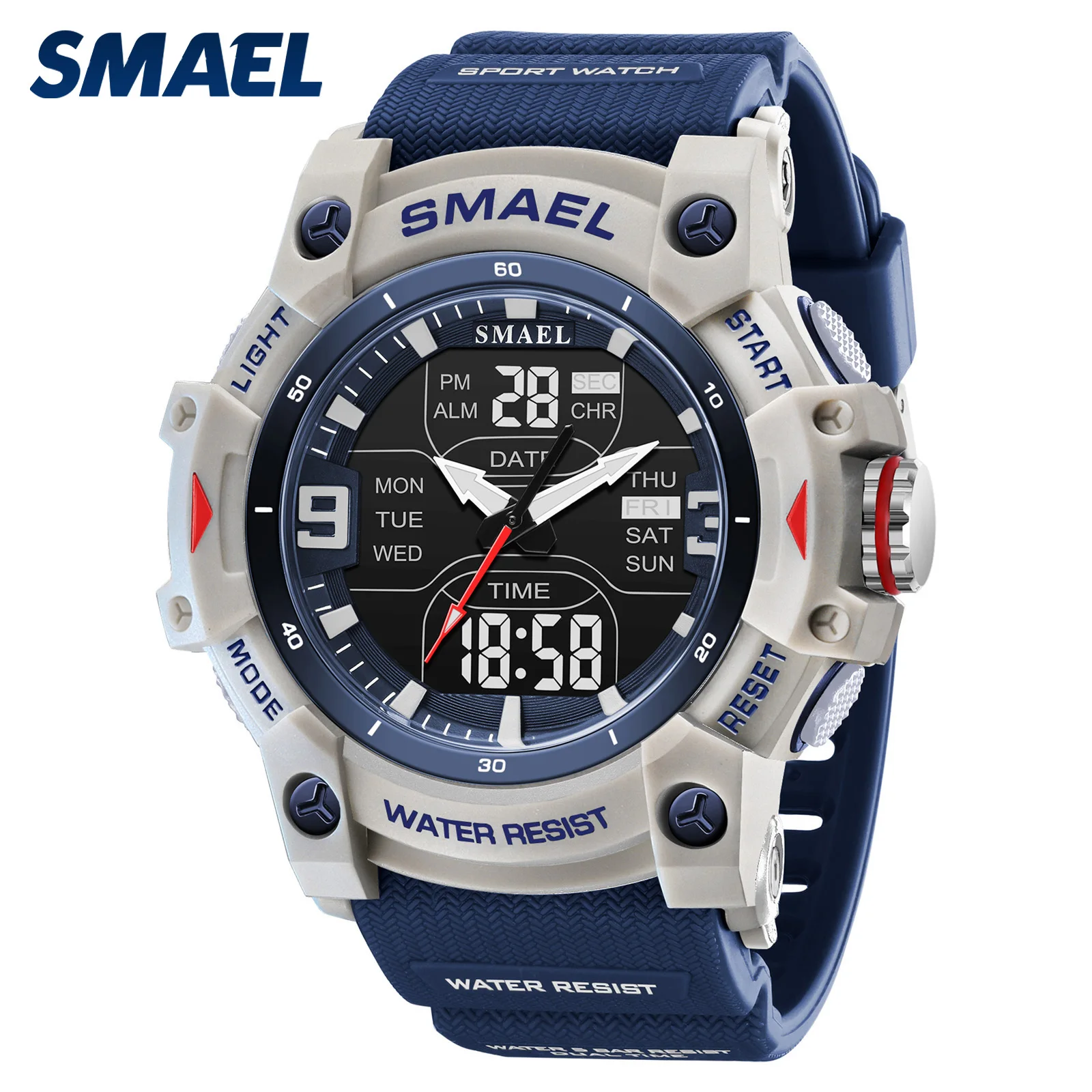 SMAEL Sports Electronic Man Watch Fashion Silicone Outdoor Waterproof Luminous Alarm Wrist Watch Men Date Digital Men's Watches
