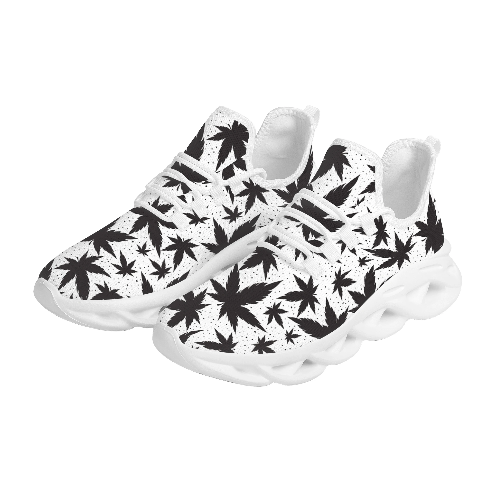 INSTANTARTS 2022 New Style Women Platform Sneakers 3D Weed Leaves Printed Ladies Mesh Swing Shoes Breathable Lace up Footwear