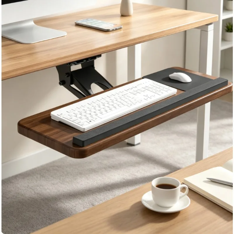 Under Desk Keyboard Tray, Adjustable Swivel Slide-Out Drawer with Mouse Shelf, Ergonomic Sturdy Black Steel for Computer Desk