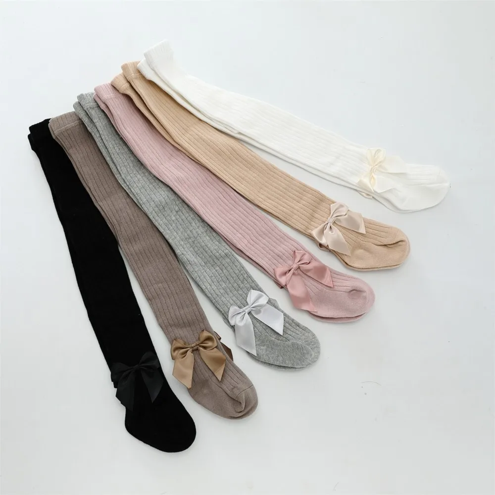 Children's socks cotton spring and autumn new big bow baby pantyhose princess wearing cute girl leggings outside the wind.