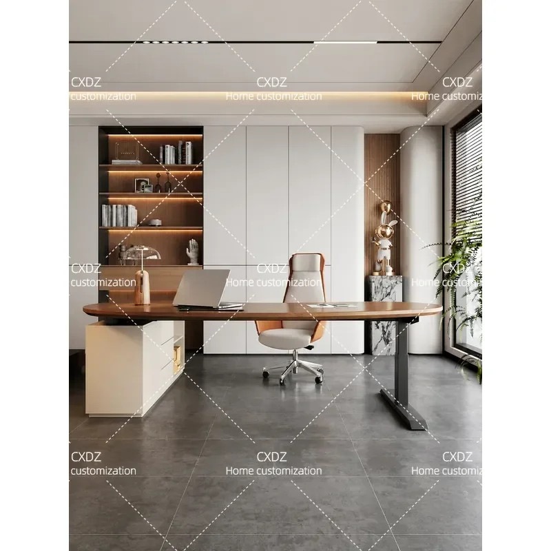 Ji Gift Light Luxury Modern Solid Wood Boss Business Electric Lifting Table Computer High-end Desk