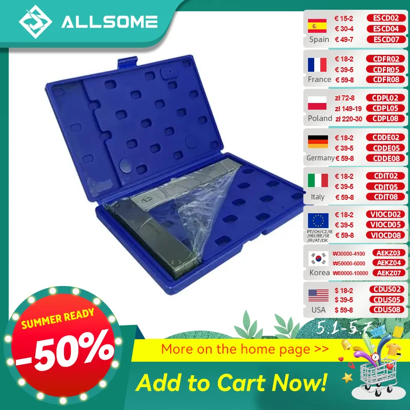 ALLSOME Machinist Square 90 Degree Right Angle Engineer Set Precision Ground Steel Hardened Angle Ruler HT2059-2064