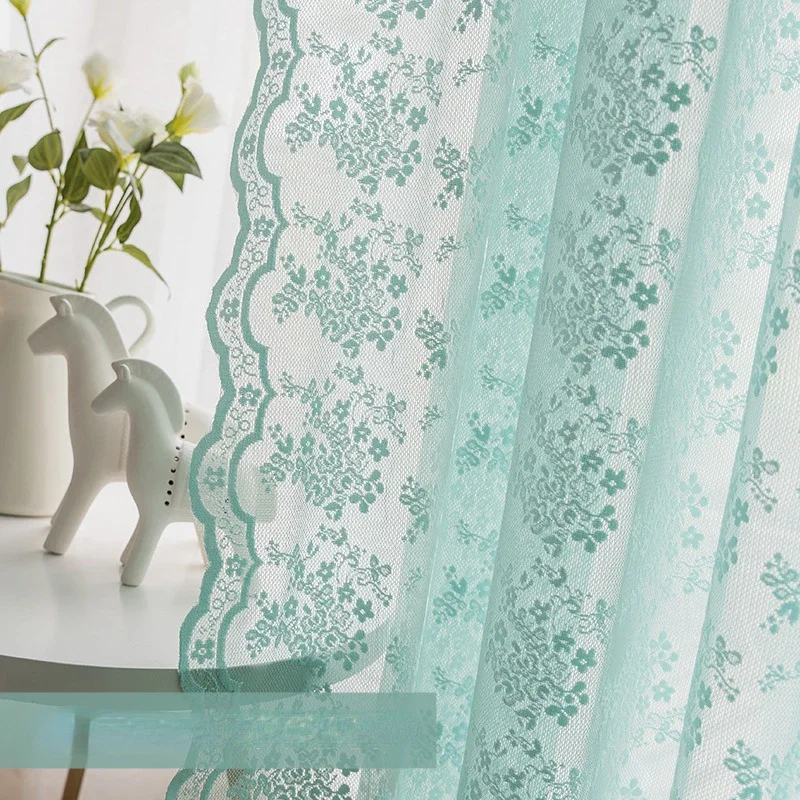 

Solid Color Korean Drape Blackout Bedroom Living Room Curtain Warp Knitting Embroidery Lace American Country European Romantic