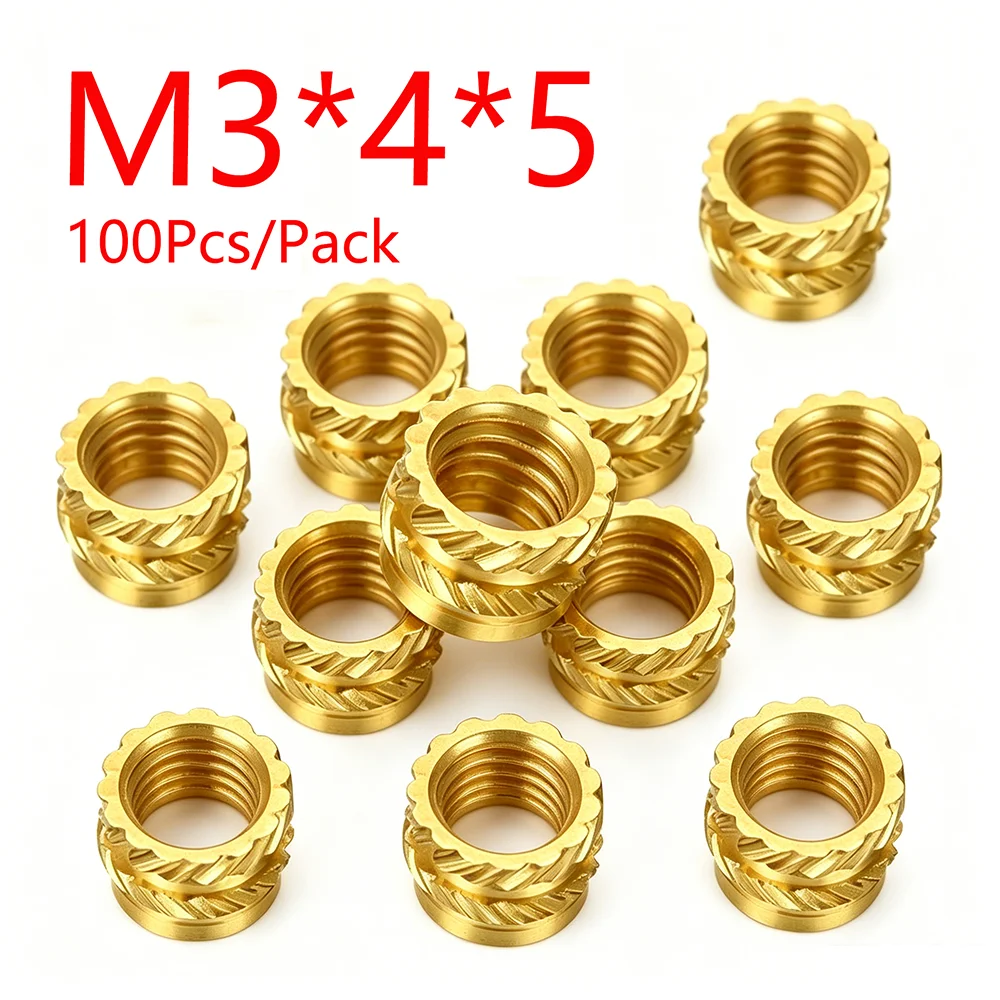 100Pcs M3X4X5 Threaded Heat Insert Embedment Nut Knurled Brass M3 For 3D Printer Voron 2.4 Accessories