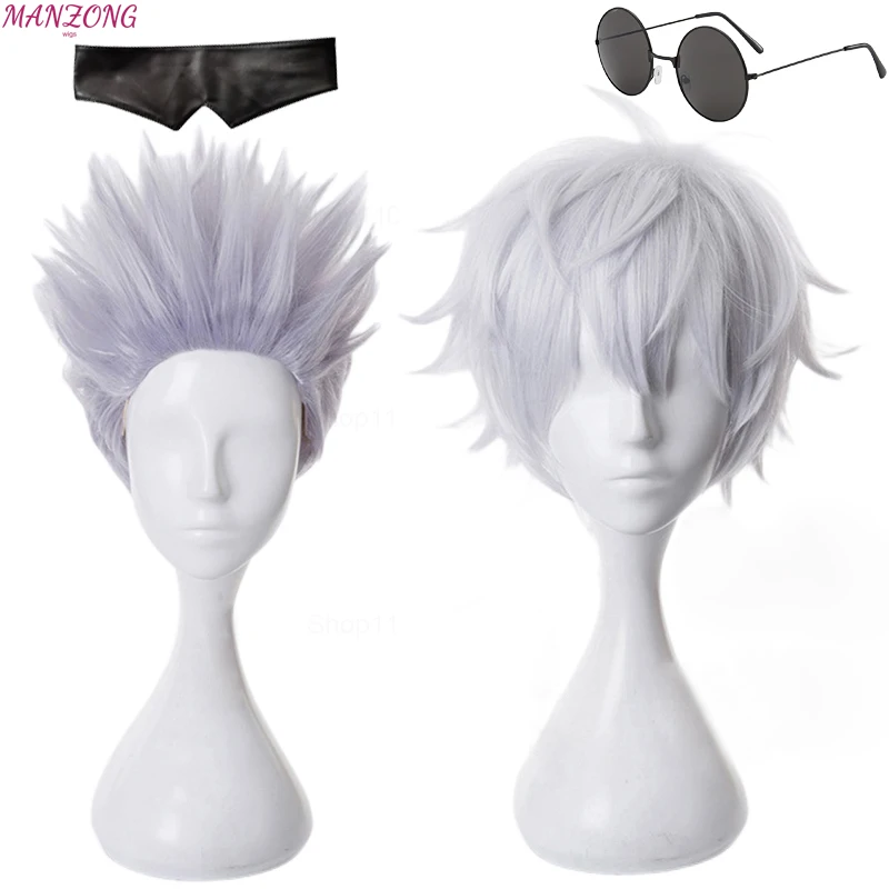 Peluca de Cosplay de Gojo Satoru, alta calidad, Jujutsu Kaisen Gojo, pelo sintético corto resistente al calor, Anime, pelucas + gorro de peluca