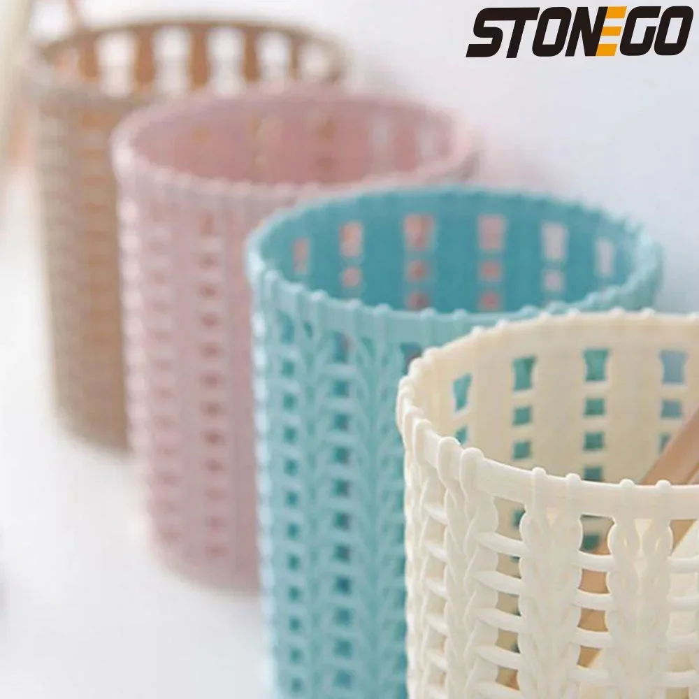 STONEGO hollow rattan desktop storage box round storage tube creative simple pen holder suitable for pens and small accessories