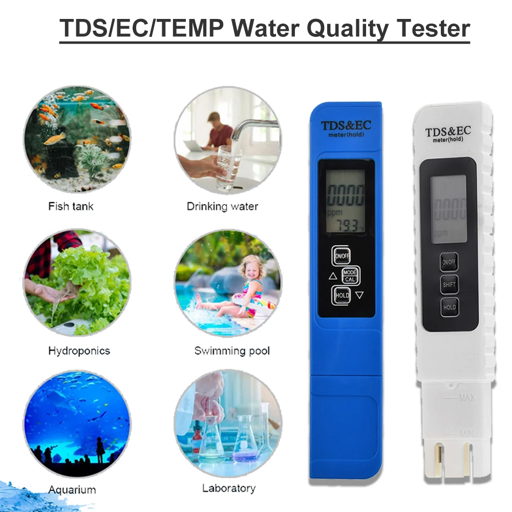 0-9999ppm 3in1 PH Tester Water Quality Tester TDS/EC/TEMP With Backlight Water Quality Testing Conductivity Water Quality Tester