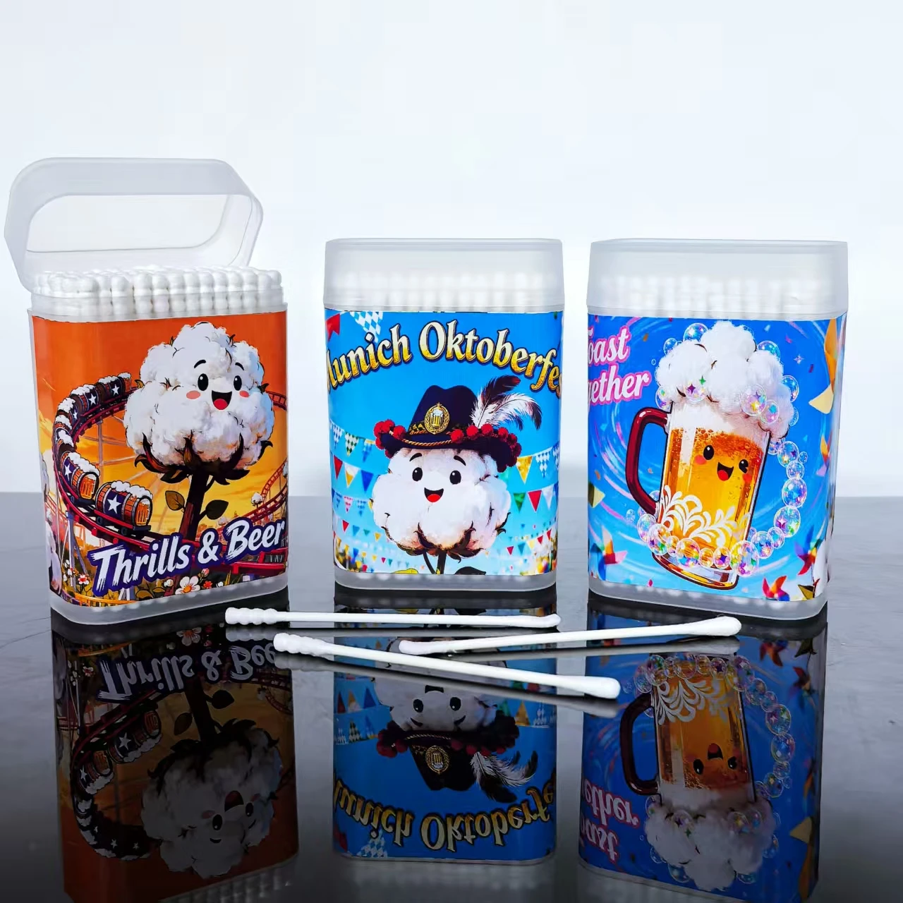 300 Uds. Hisopos de algodón de regalo para Festival de la cerveza, bastoncillos de algodón con cuchara para oreja de doble cabeza, hisopos de algodón para regalo de vacaciones para Festival de la cerveza