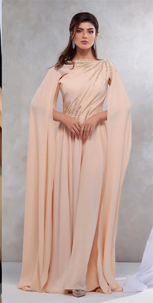 Vestido largo de gasa con cuentas de Arabia Saudita, traje de noche con cuello redondo, a medida, para cumpleaños