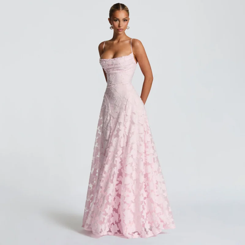 

Summer 2025 European And American Style Women's Spaghetti Strap Chiffon Backless Evening Dress Elegant Casual New