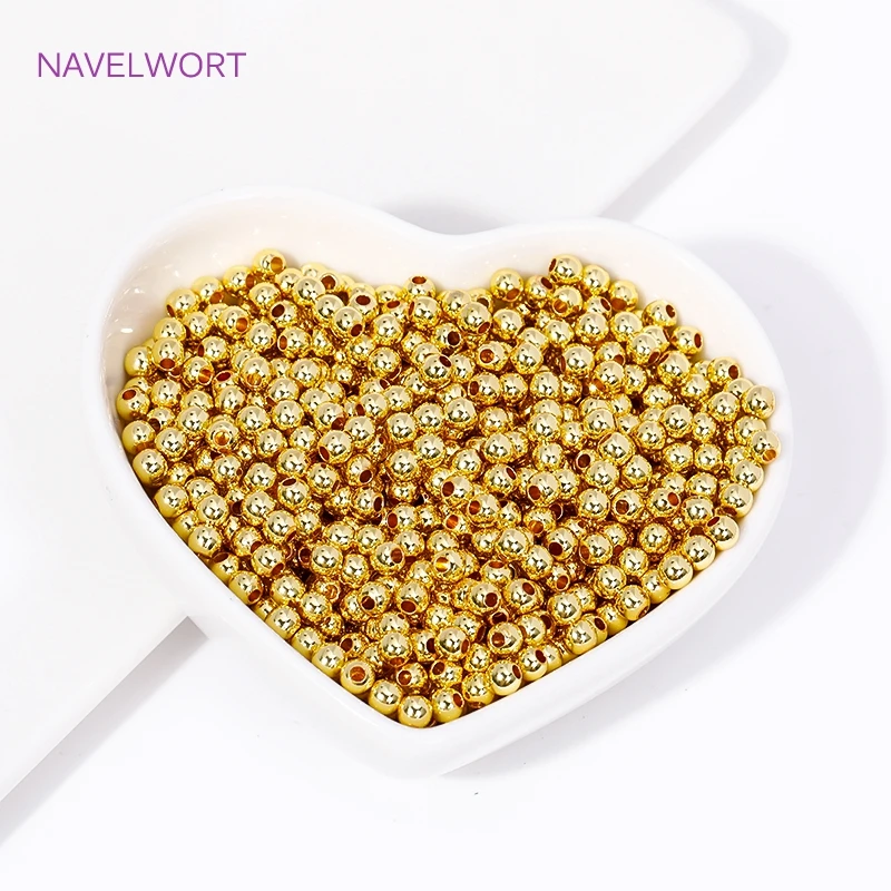 2MM-8MM 18K Gold Plated Round Ball Beads Spacer Beads Brass Metal Loose Beads For Making Bracelet DIY Jewelry Making Accessories