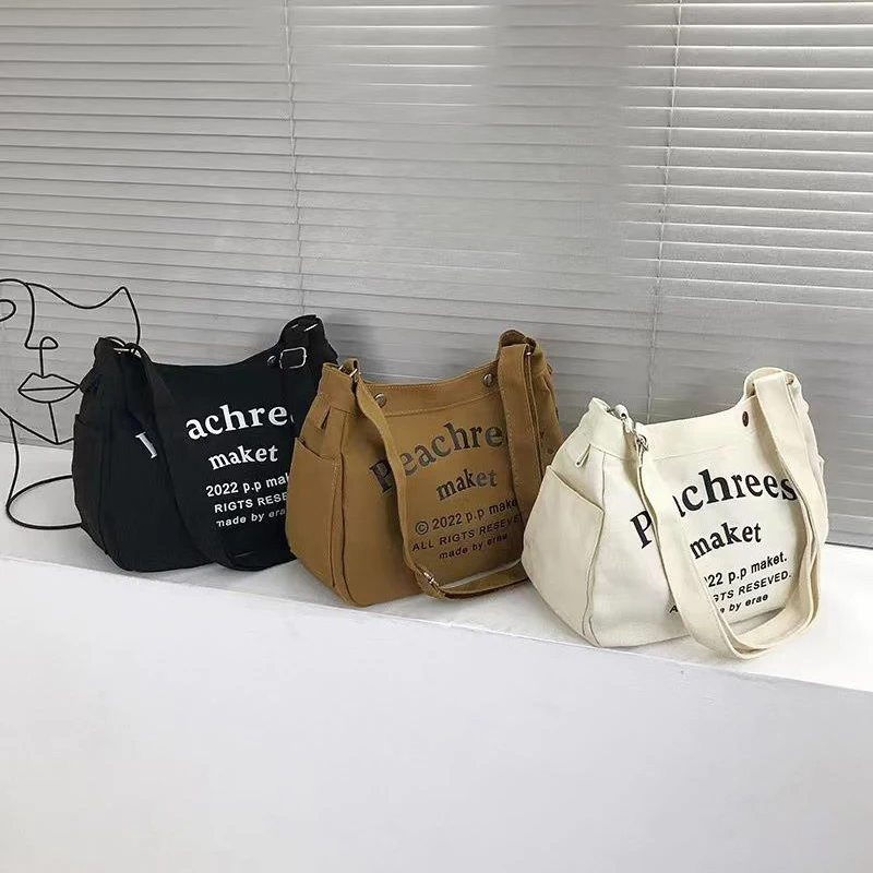 Fashion Letter Pattern Women Canvas Crossbody Bag Casual Portable Ladies Shoulder Bags Large Capacity Student Tote Handbag