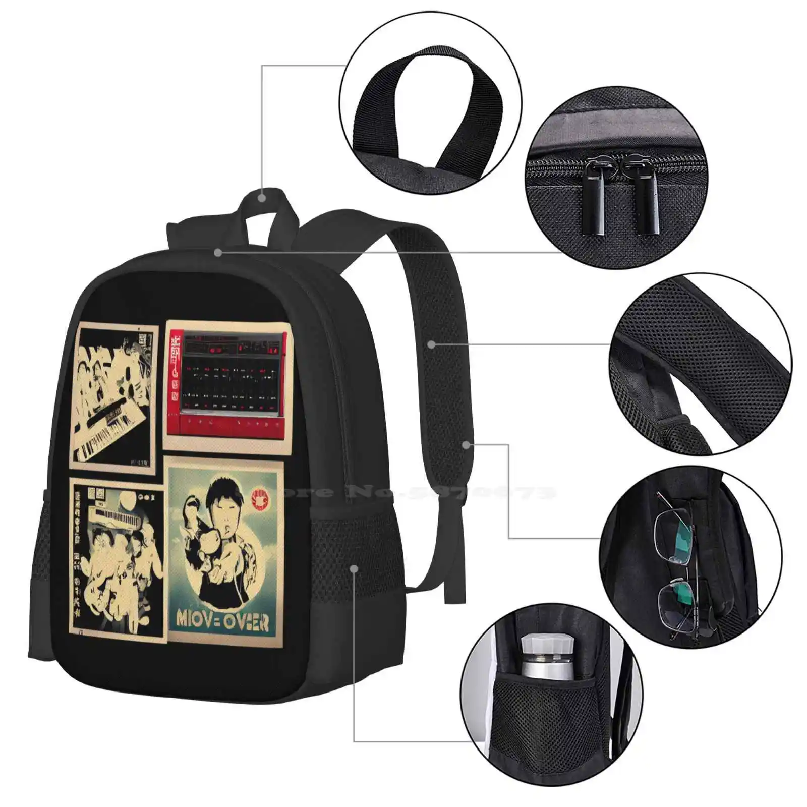 Japanese Retro Manga Synthesizer New Arrivals Unisex Bags Student Bag Backpack Vintage Synthesizer Manga Music Techno Edm